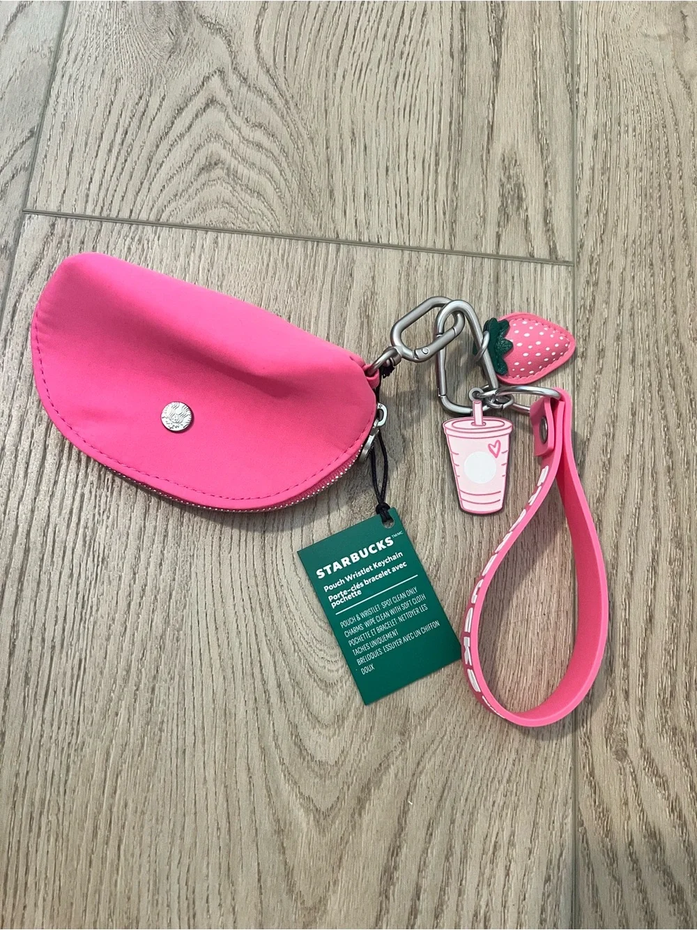 Starbucks Pink Vibe collection Keychain Wristlet with Strawberry & Cup Charms